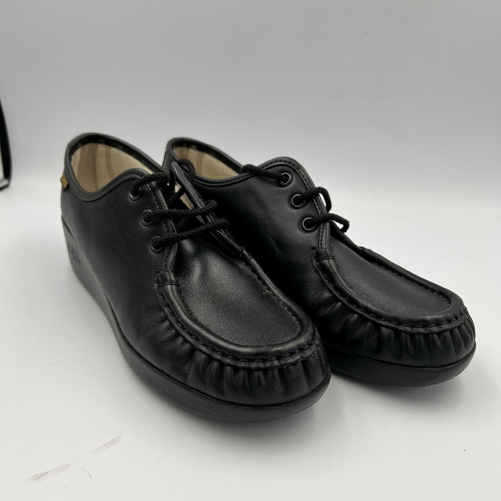 SAS Bounce Women's Size 6.5M Black Leather Lace Up Wedge Moccasin Shoes Comfort